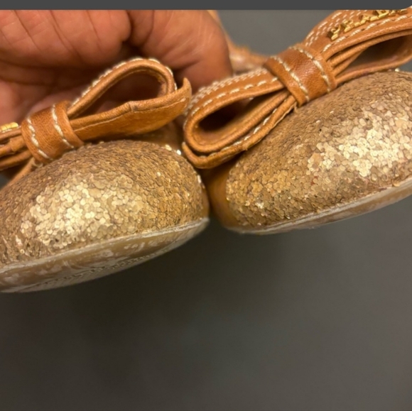 Prada Brown and Gold Flats with Bow - Picture 13 of 15